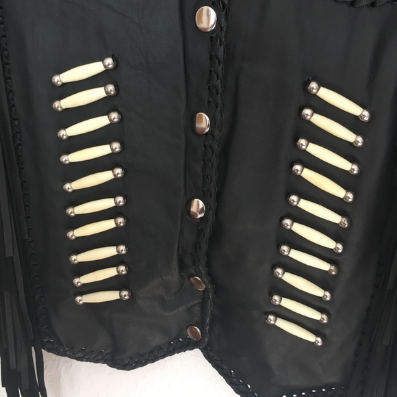 Vintage Black Leather Fringe Beaded Jacket M - Picture 6 of 11